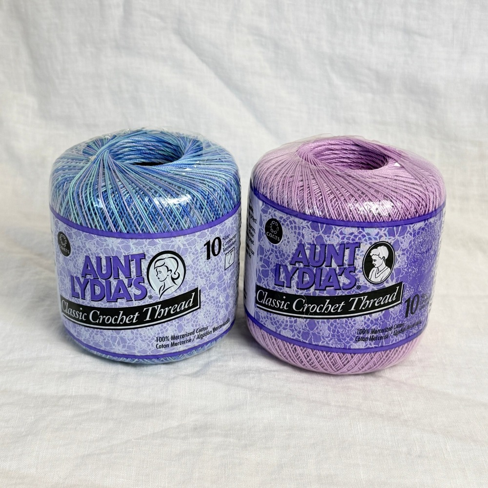 Aunt Lydia's Crochet Thread Lot of 2 Size 10 Ocean Wood Violet Cotton Yarn New
